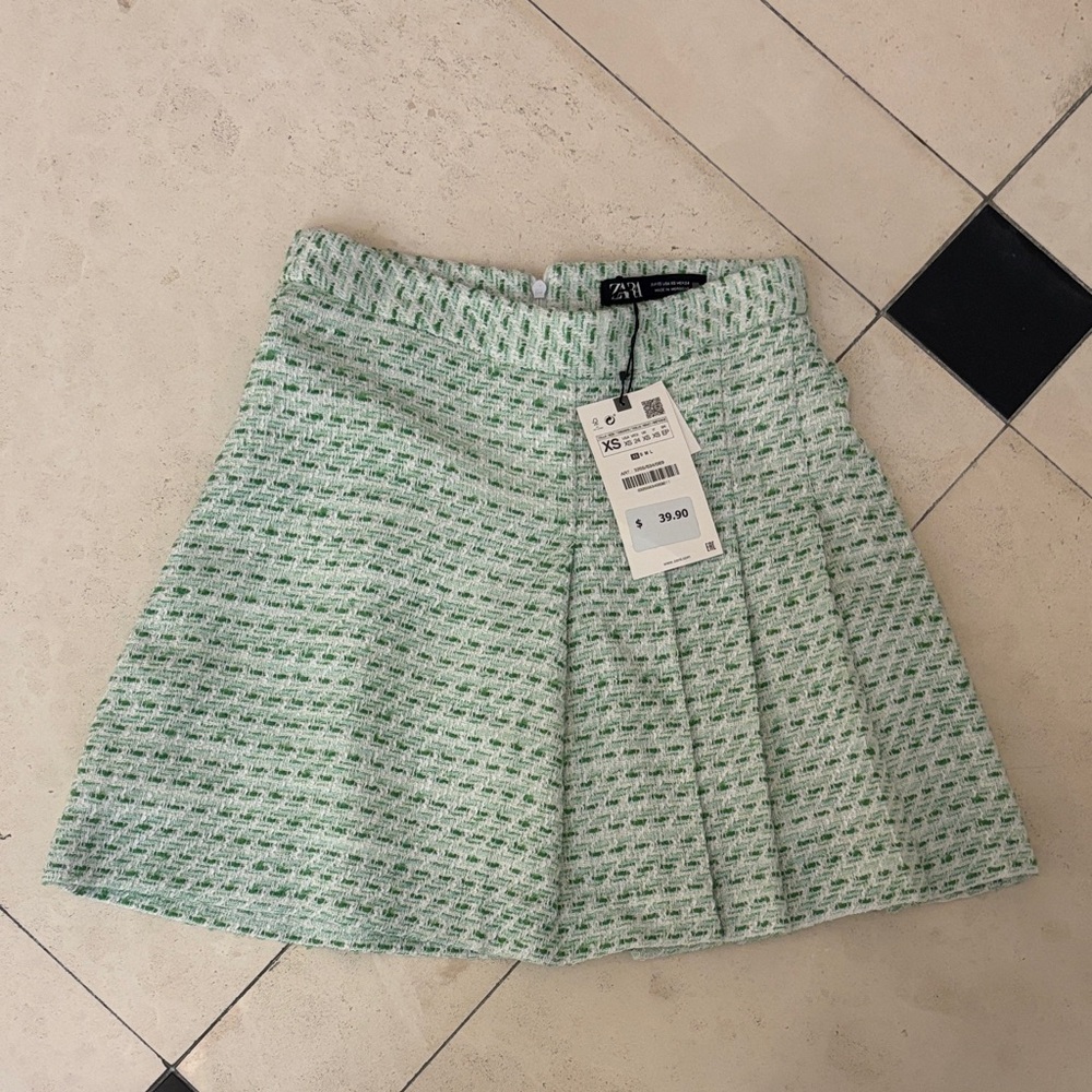 NWT Zara Green Tweed Women's Skirt